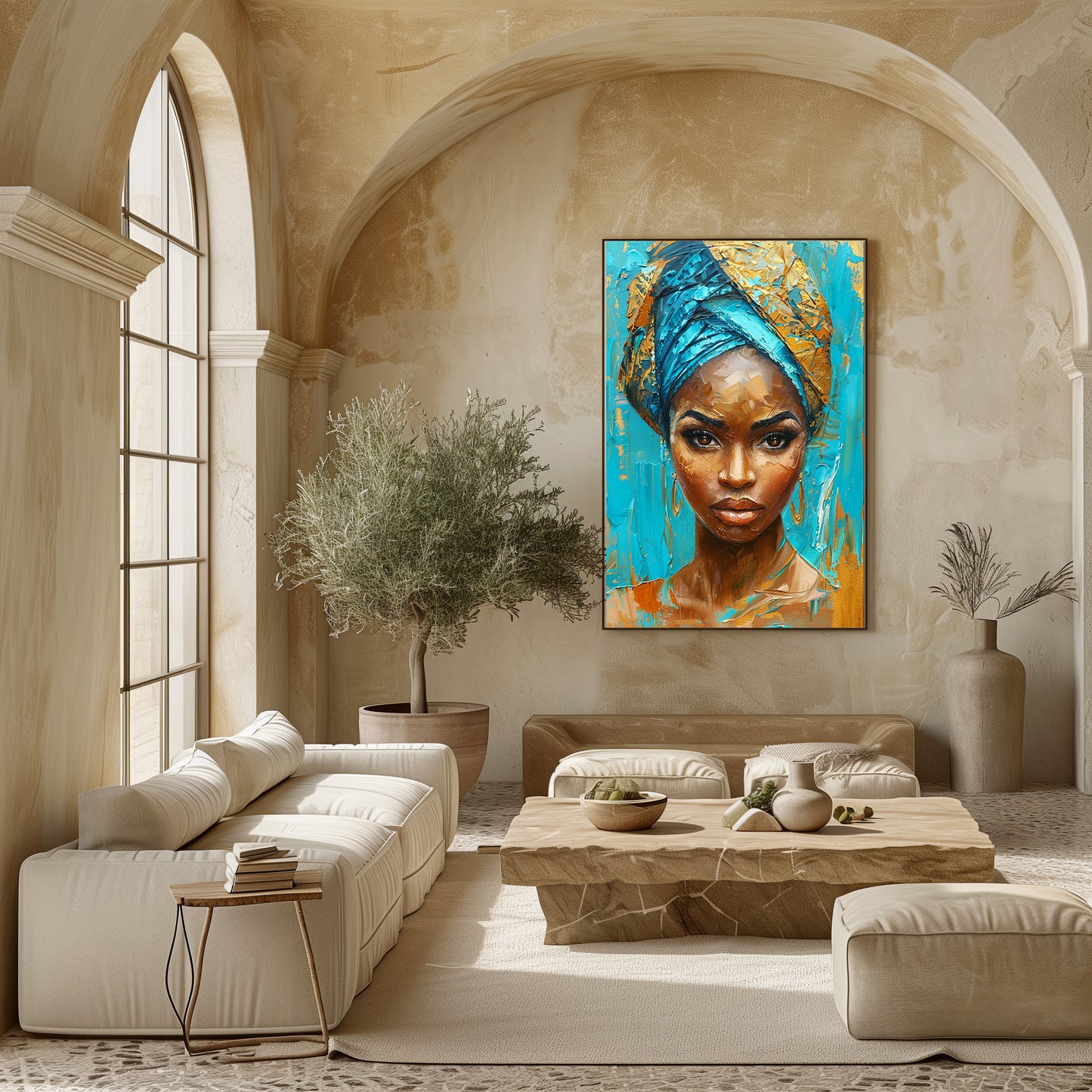 TABLEAU AFRICAINE BLEU DORÉ