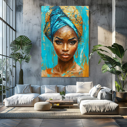 TABLEAU AFRICAINE BLEU DORÉ