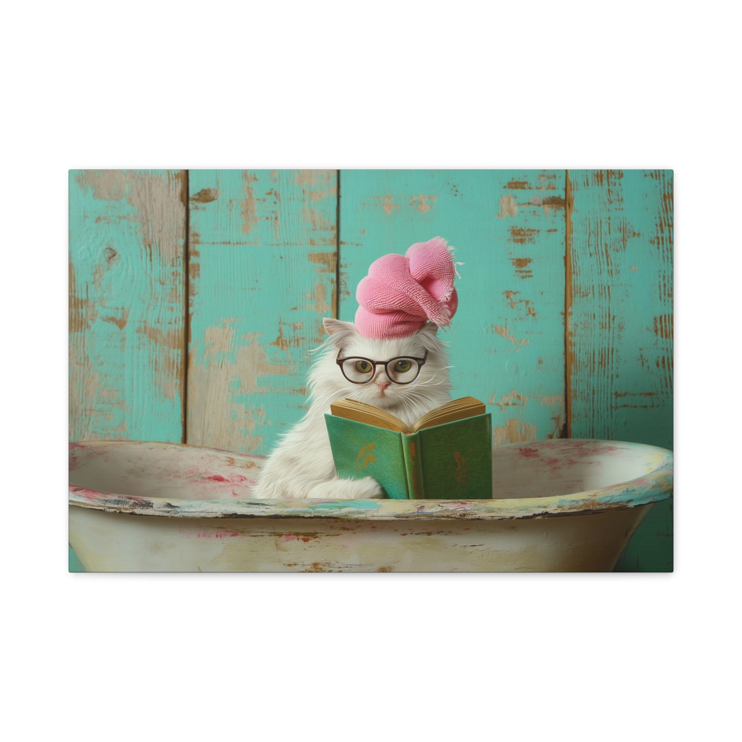 TABLEAU CHAT BLANC BAIGNOIRE